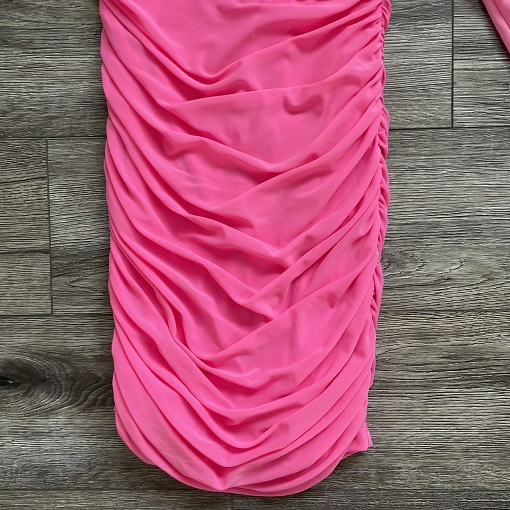 Hello Molly| Party It Up Bodycon Ruched One Shoulder Balloon Sheer Mini Dress XL - Picture 5 of 15